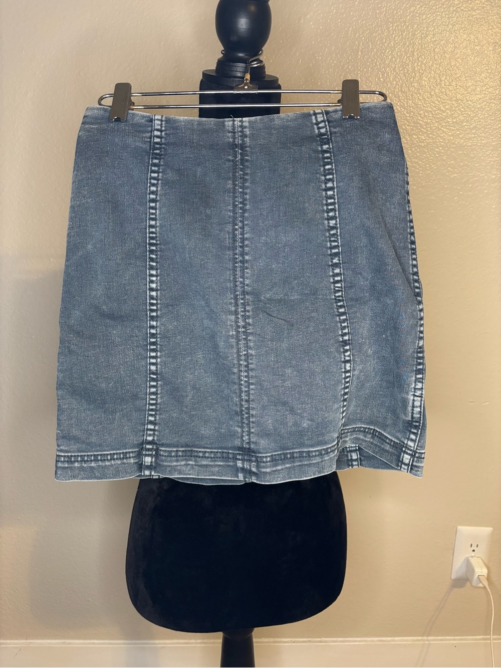 Free People Washed Blue Denim Panel Mini Skirt Size 0
